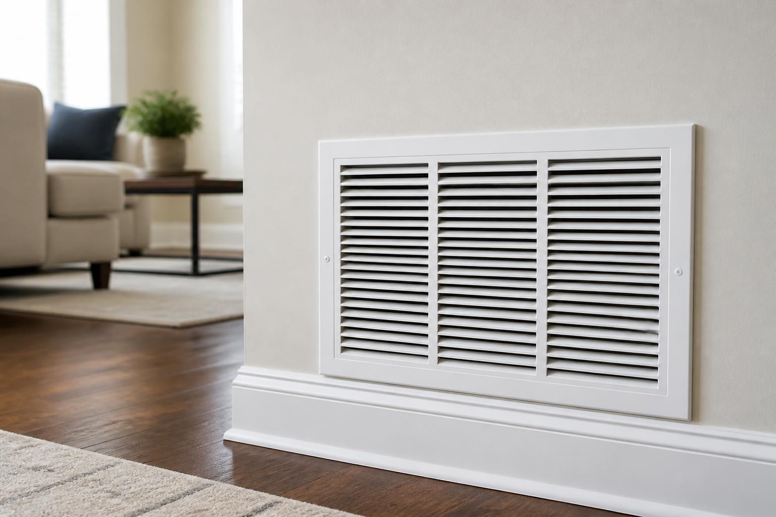 Freshly serviced ductwork and a clean return vent in a home.