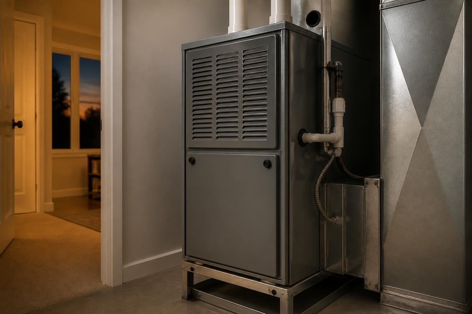 Restored HVAC unit in a clean residential mechanical space.