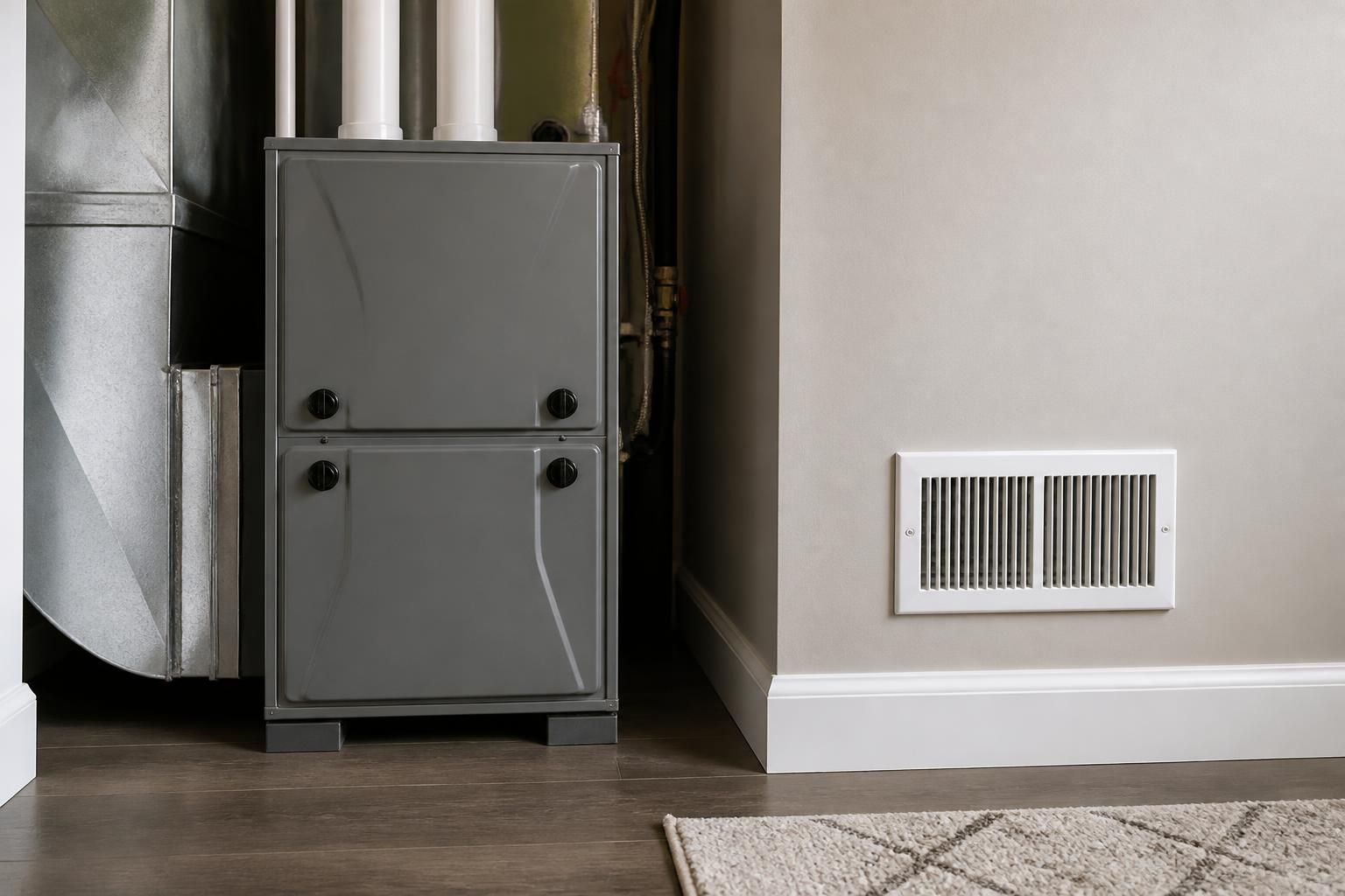 Finished heating system in a clean utility space.